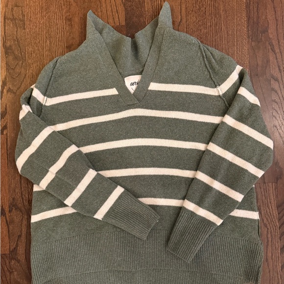 aerie Sweaters - Green and White Striped Aerie Sweater Medium